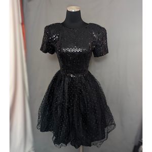 Vintage HW COLLECTIONS Prom Cocktail Dress Black Sequin 6 Tulle EUC goth